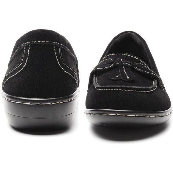 Women Black Classic Penny Loafers Sz 8 Microsuede Leather Slip On Walking Flats - Picture 6 of 11